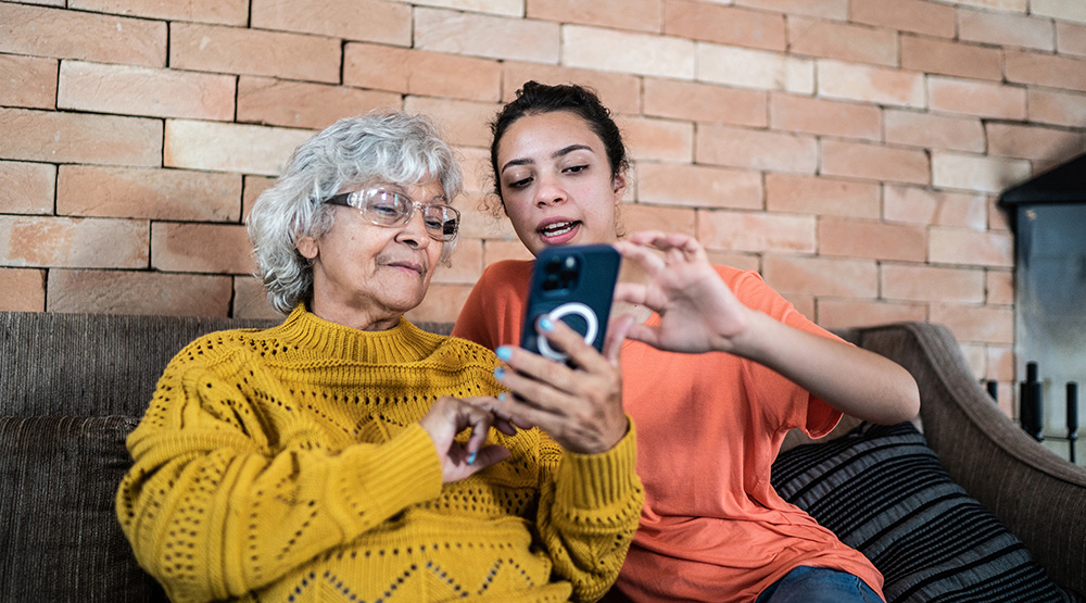 Mother and daughter on phone